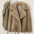 Mueyeruho 2025 Winter Women Faux Fur Jacket Coat Solid Khaki Long Sleeve Thick Warm Overcoat Outwear Fluffy Coat For Women