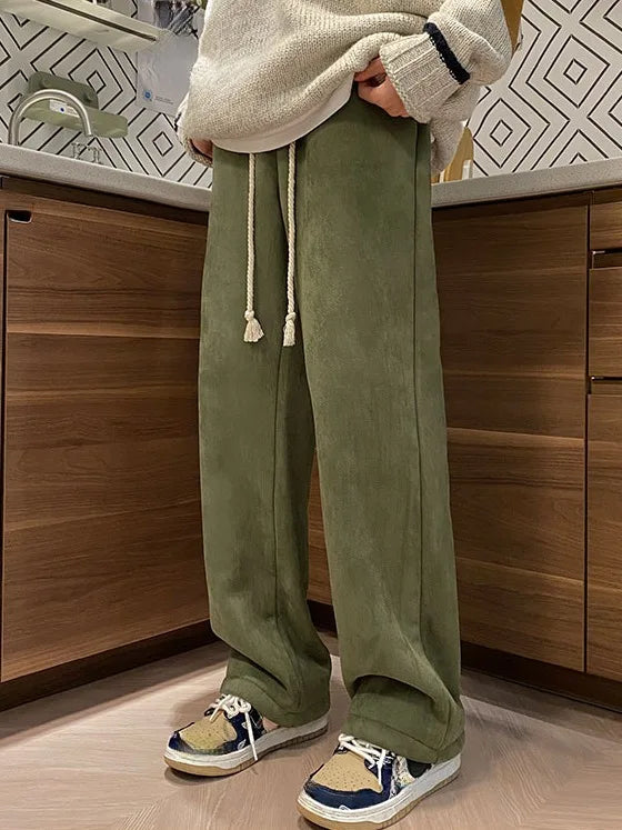 Women's Suede Thickened Straight Leg Pants Korean Style Wide Leg Autumn Winter New Student Fashion Casual Trousers