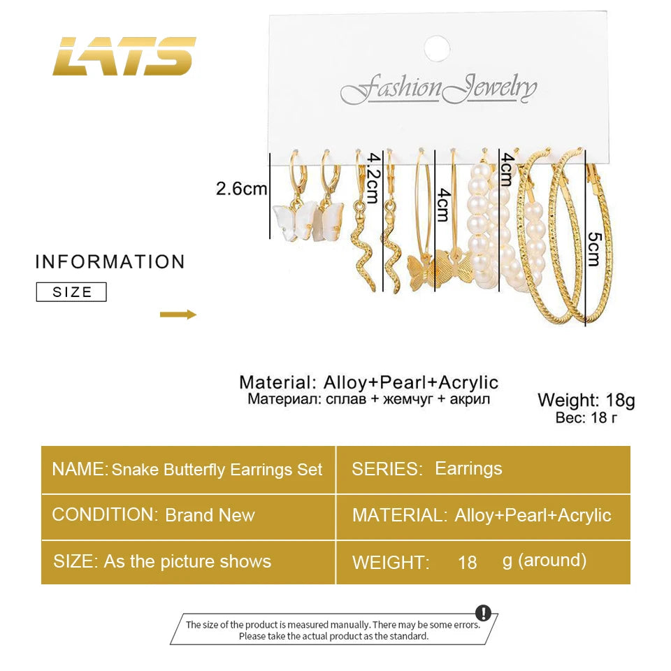 LATS Bohemian Snake Butterfly Drop Earrings Set For Women Pearl Acrylic Dangle Earrings 2021 Trend Set of Earrings Jewelry