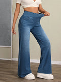 Women's high-rise wide-leg jeans with tummy tuck, slim fit, made from stretch denim fabric, are stylish for casual everyday wear - Azara