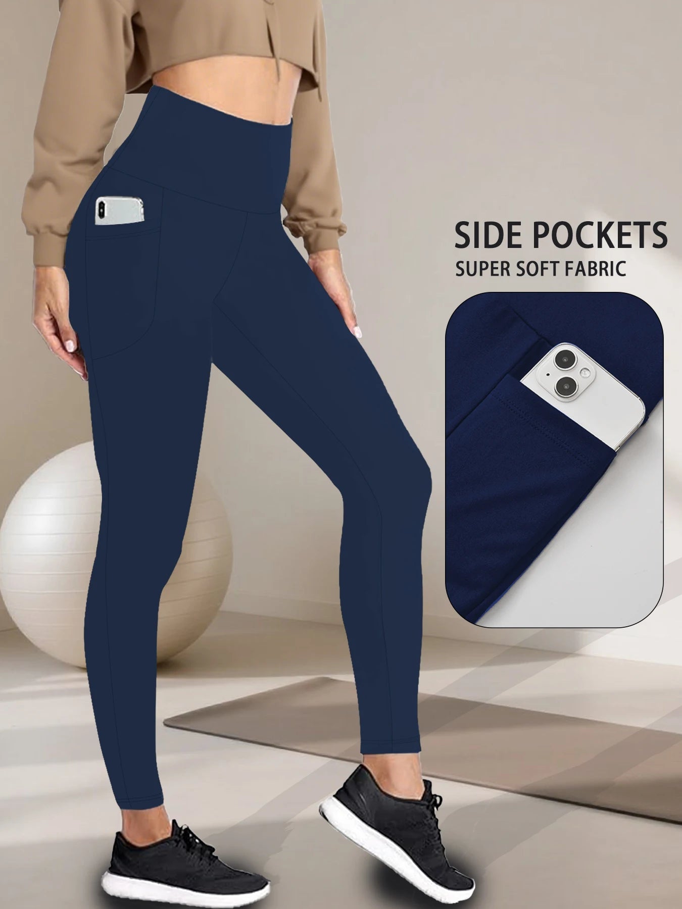 Super Soft Sports Leggings With Pockets For Women High Waisted Workout Yoga Running Push Up Gym Fitness Tight Pants Women's