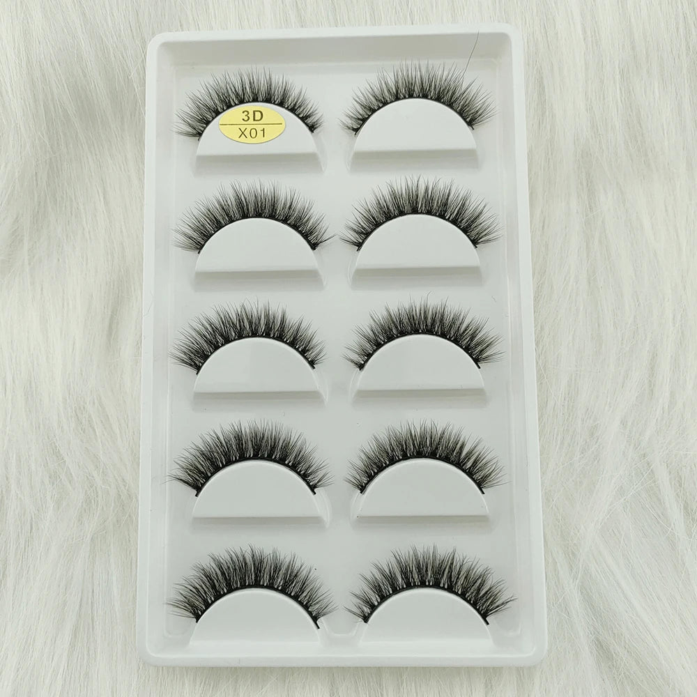 3D Mink False Eyelashes 5 Pairs Fluffy Volume Wispy Lashes Natural Looking  Strip Clusters for Party Daily Natural Nude Makeup