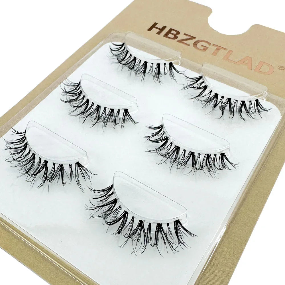 3pairs short Mink Lashes 3D Mink Eyelashes Invisible Band Natural Black Mink False Eyelash Full Strip cilios posticos Reusable