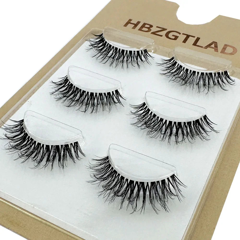 3pairs short Mink Lashes 3D Mink Eyelashes Invisible Band Natural Black Mink False Eyelash Full Strip cilios posticos Reusable