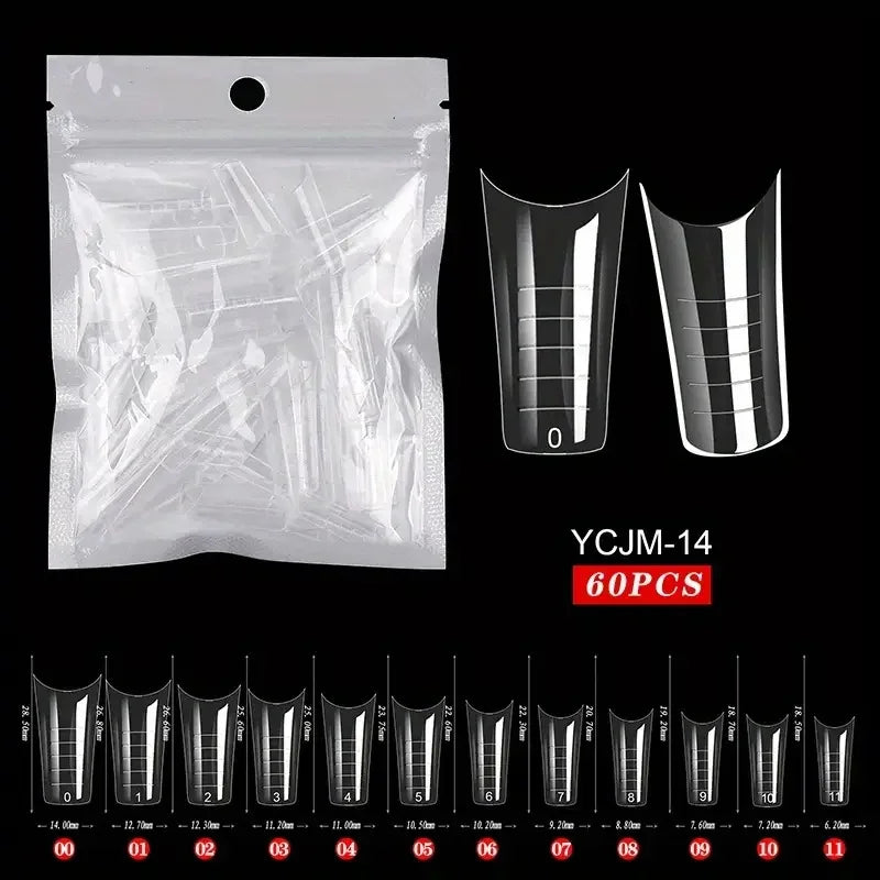 60Pcs/lot Extension False Nails Art Tips Acrylic Fake Finger UV Gel Polish Mold SculptedFullCover PressonManicures Supplies Tool