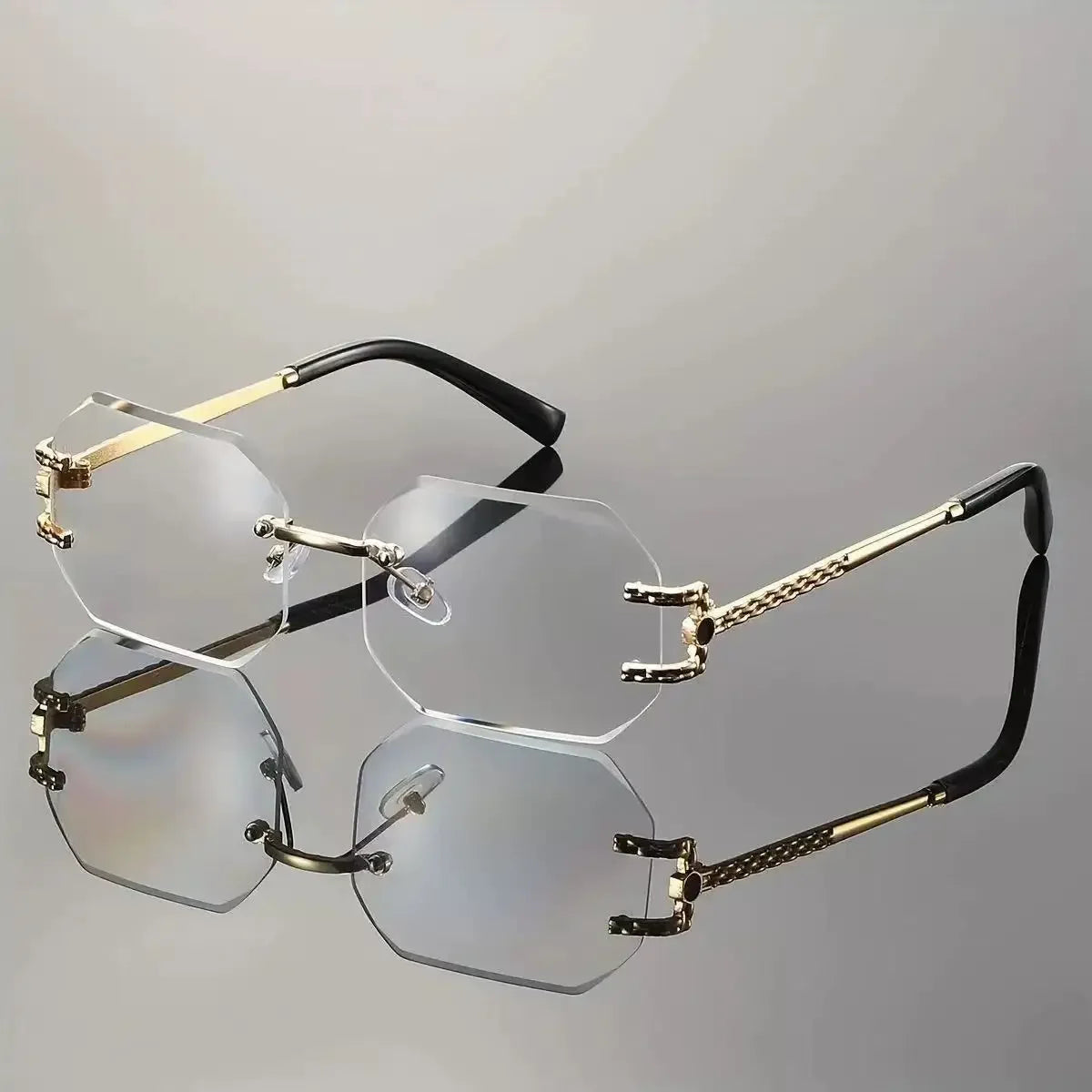 Vintage Rimless Sunglasses Women Men Brand Designer Polygon Sun Glasses Female Trendy Rectangle Cutting Len Shades Eyewear UV400