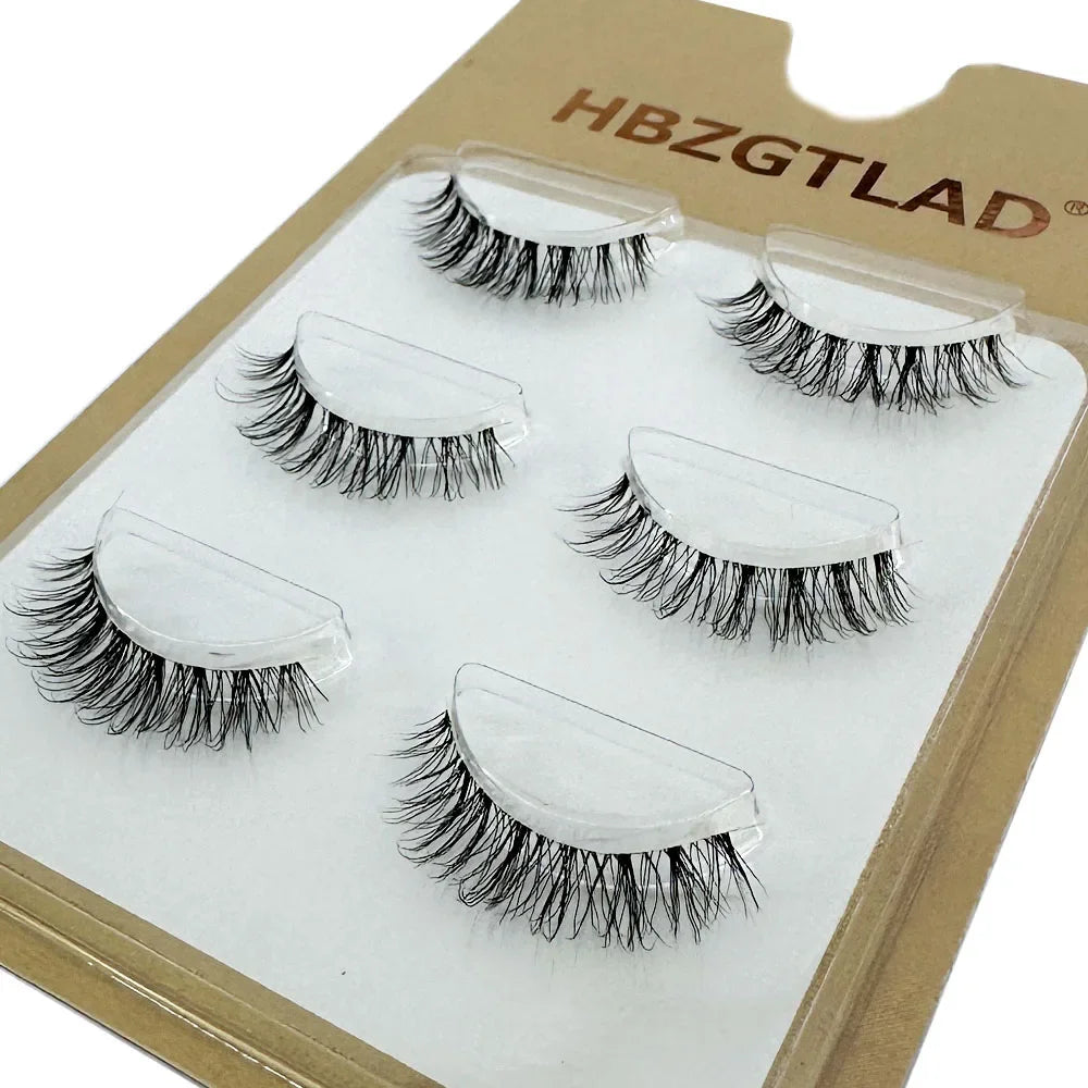 3pairs short Mink Lashes 3D Mink Eyelashes Invisible Band Natural Black Mink False Eyelash Full Strip cilios posticos Reusable
