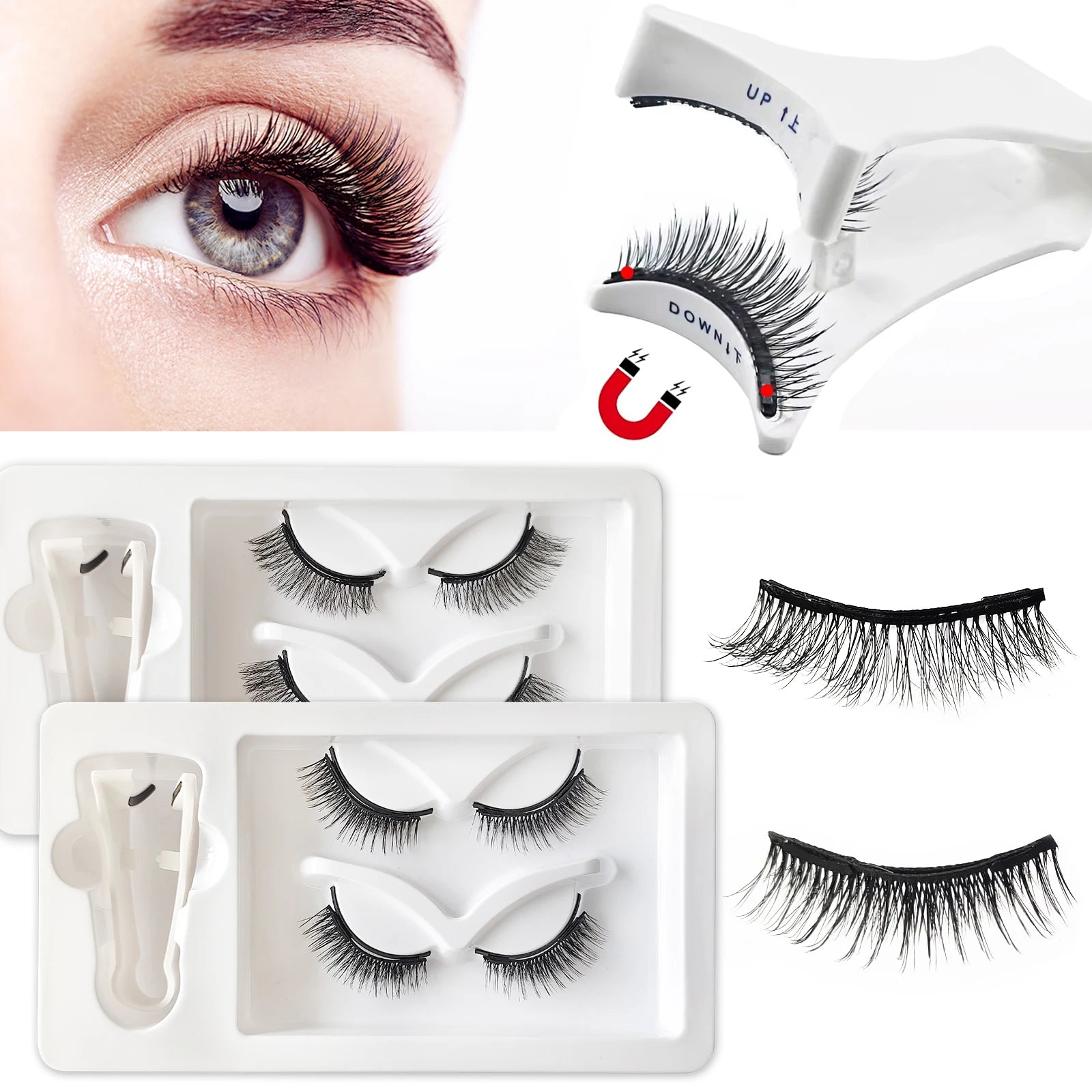 2 Pairs  Quantum Magnetic Eyelashes Soft Magnet Lashes Glue-free false Eyelashes with Special Tweezers