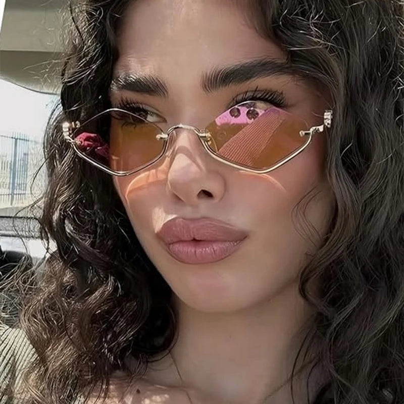Fashion Small Polygonal Sunglasses Women Luxury Brand Metal Half Frame Sun Glasses Ladies Hipster sexy Cat Eye Shades Vintage