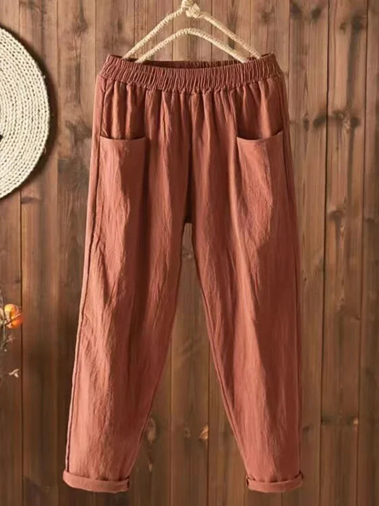 Women Pants High Waist 2023 Summer New Slim Elastic Waist Straight Tube Harun Pant Korean Fashion Leisure Loose Women's Pants - Azara