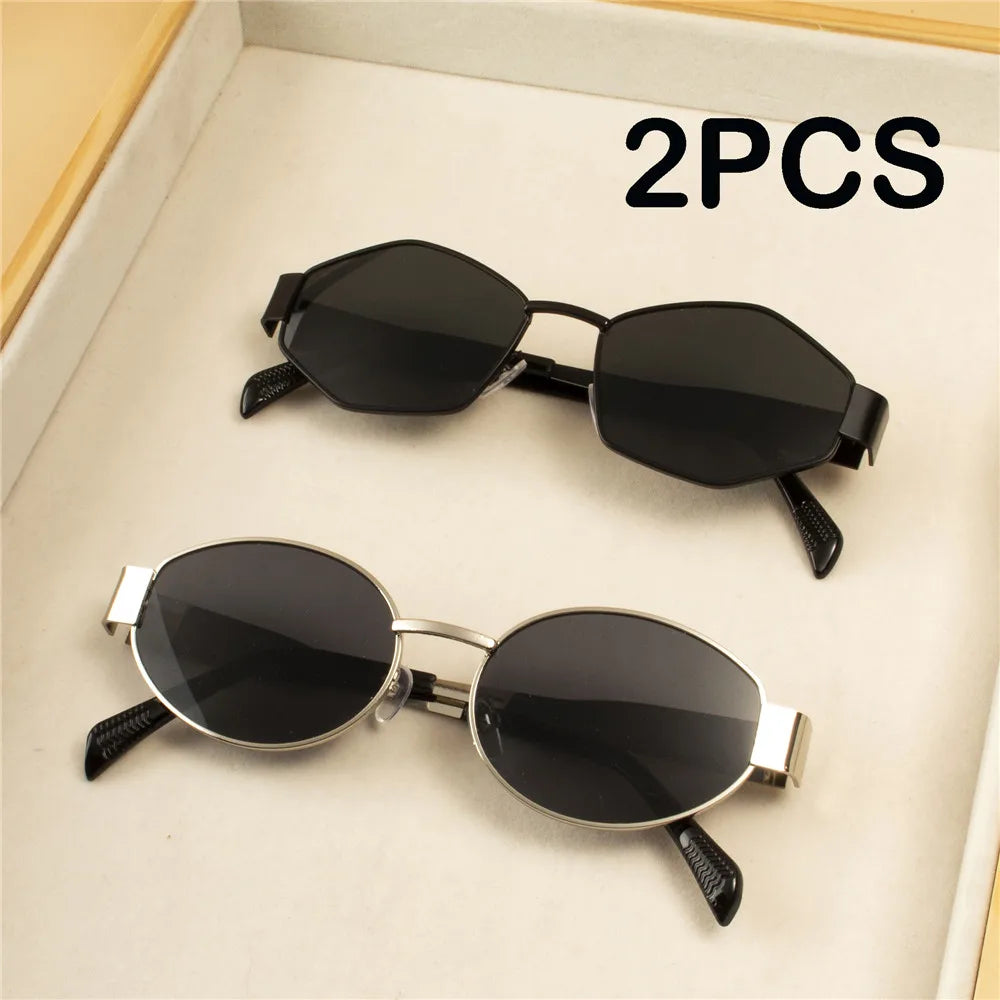 2PCS  Vintage Punk Style Sunglasses  Retro Round Metal Frame Women Sun Glasses Fashion Eyewear