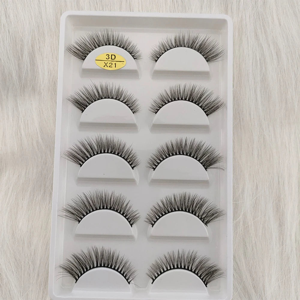 3D Mink False Eyelashes 5 Pairs Fluffy Volume Wispy Lashes Natural Looking  Strip Clusters for Party Daily Natural Nude Makeup