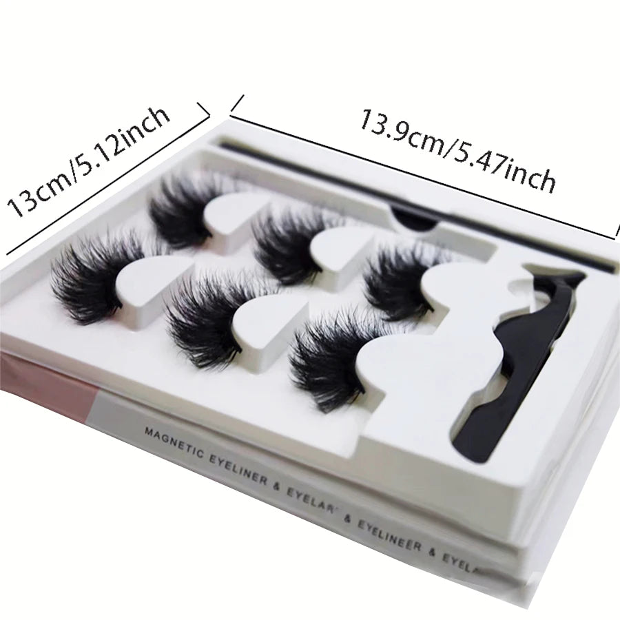 3 pairs of magnetic eyeliner pencil sets, with thick false eyelashes, easy to apply and difficult to take off makeup