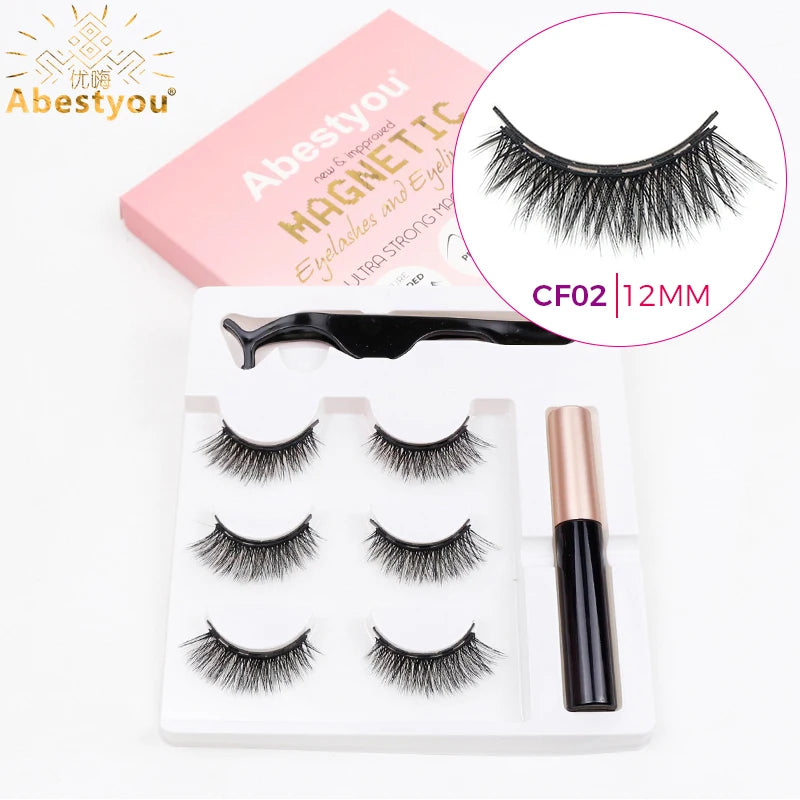 Abestyou Micro 5 Magnets Natural Long 3d 3pairs False Mink Magnetic Lashes With Eyeliner Tweezers Eyelashes Holder Makeup Kits