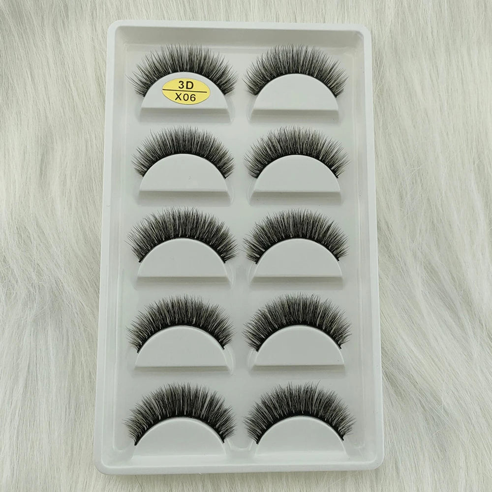 3D Mink False Eyelashes 5 Pairs Fluffy Volume Wispy Lashes Natural Looking  Strip Clusters for Party Daily Natural Nude Makeup