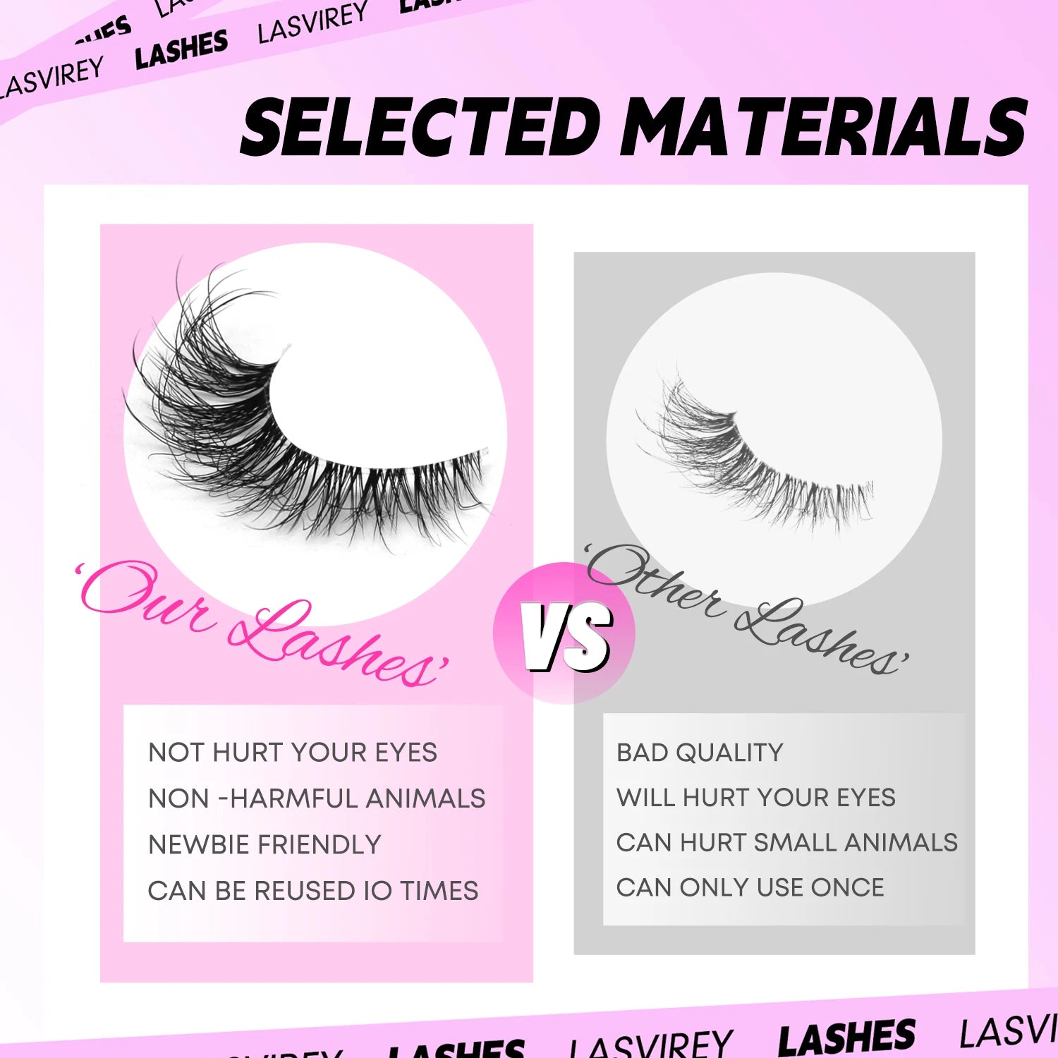 LASVIREY Cat Eye Lashes Natural Fluffy False Eyelashes Soft Wispy Natural Long Faux Mink Lashes Clear Band Lashes Extension